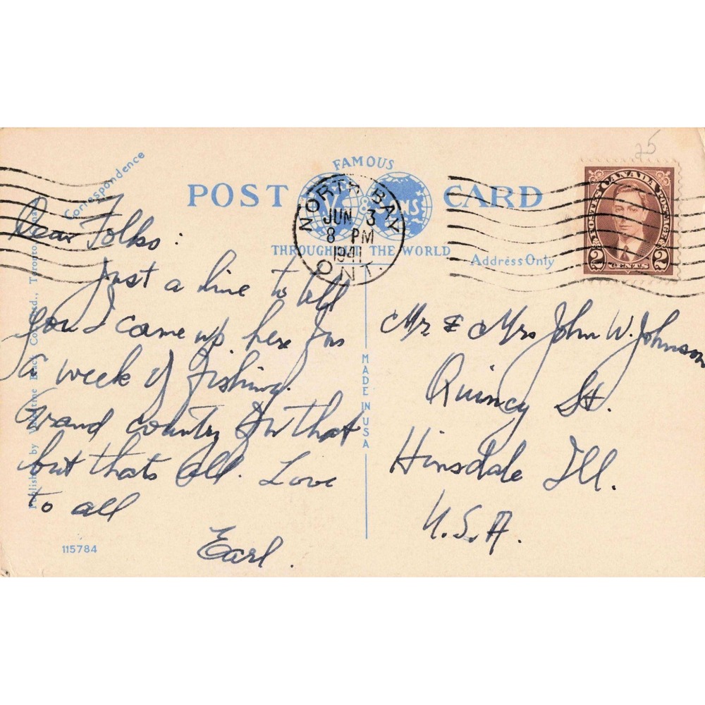 Vintage 1941 Royal Canadian Mounted Police Postcard North Bay Ontario Postmark - Picture 2 of 2